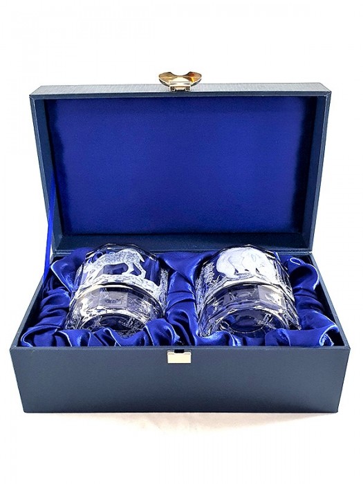 Подарочный набор стаканов для виски «Платина с гравировкой животных»